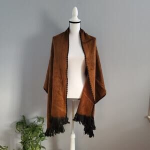 100% Alpaca Wool Wide Gold Scarf With Fringes NWOT One Size Fits Most